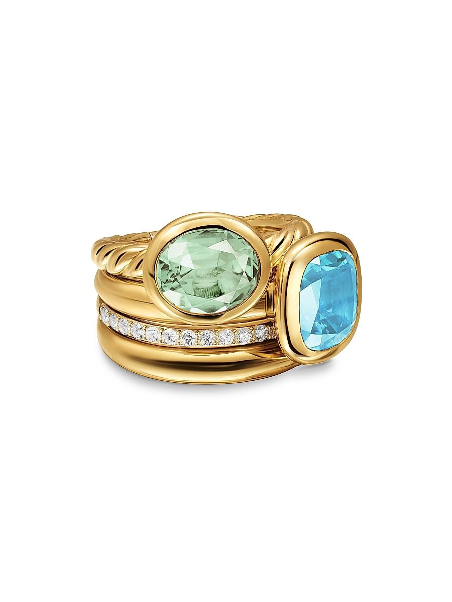 Women's DY Mercer Two Stone Cocktail Ring in 18K Yellow Gold - New Prasiolite - Size 7