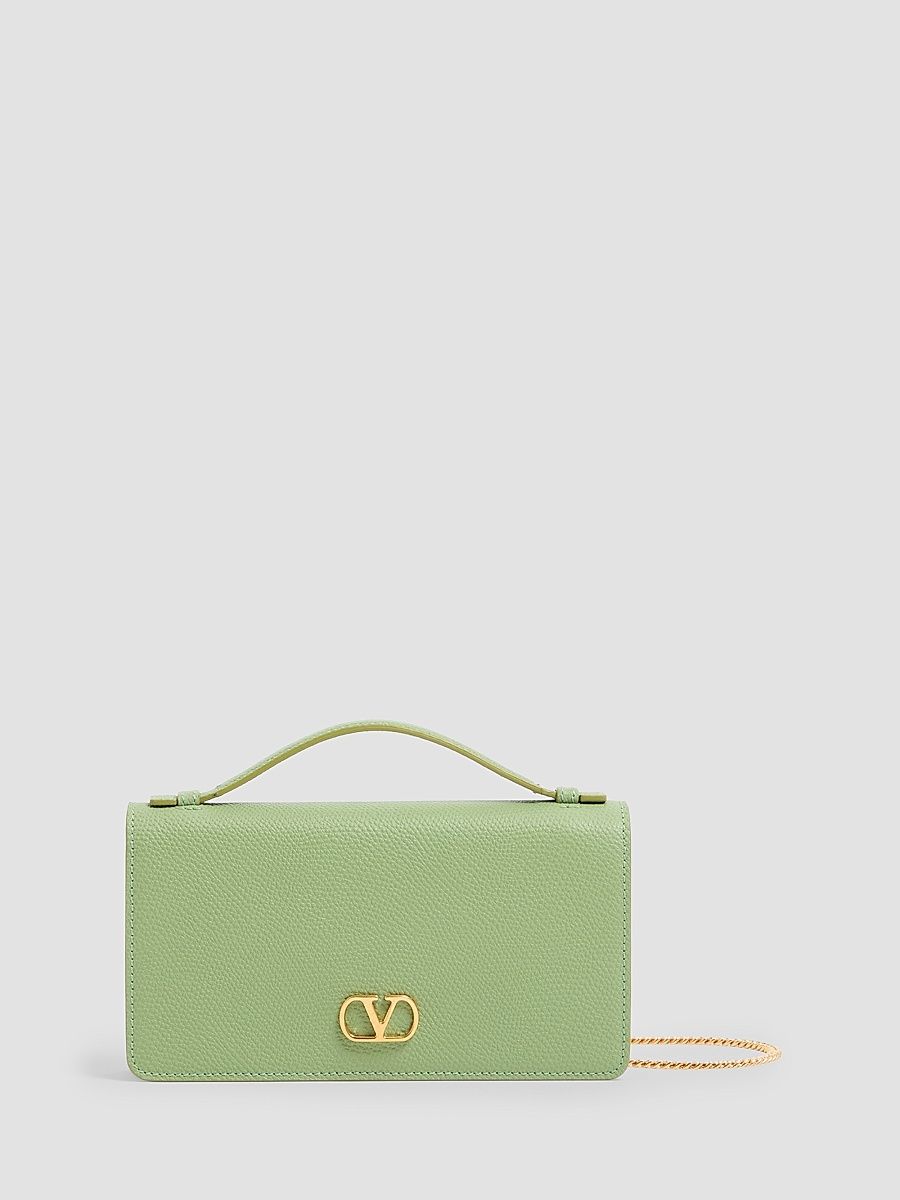 Women's VLogo Signature Grainy Calfskin Wallet with Chain - Mint