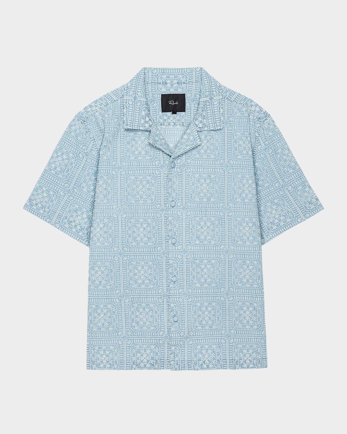 Men & apos;s Tyler Embroidered Squares Short-Sleeve Shirt