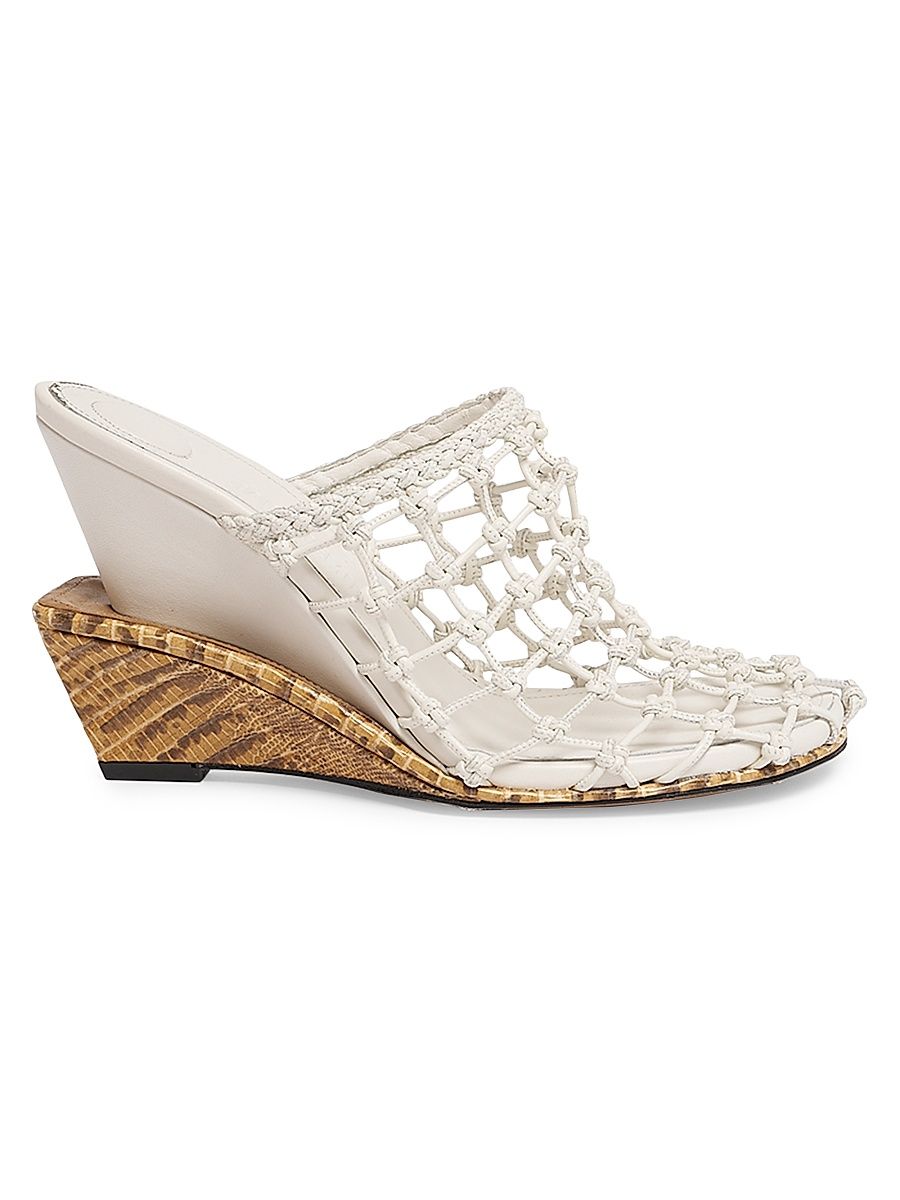 Women's Les Doubles 100MM Snakeskin-Print Wedge-Heel Mules - White - Size 10