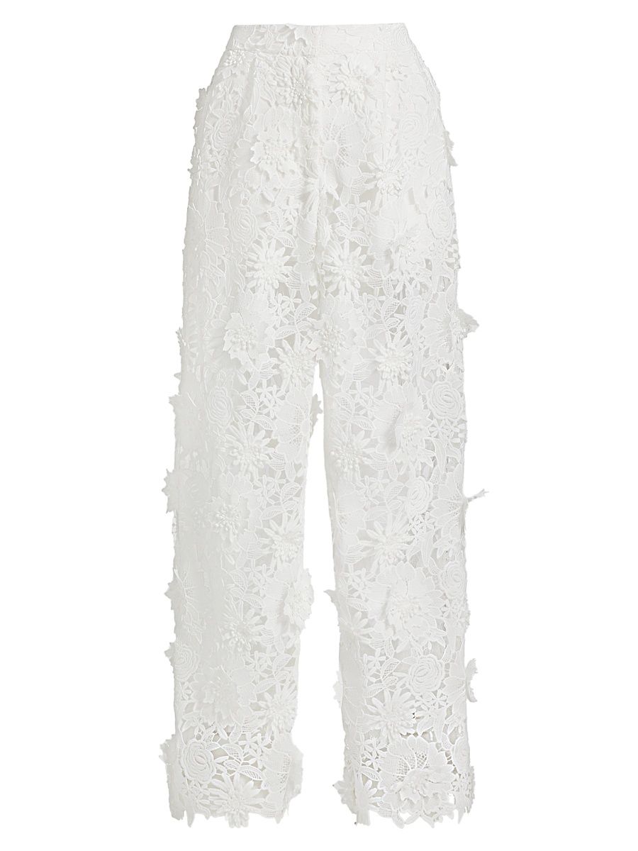 Women's Adrian Floral Lace Pants - White - Size 0
