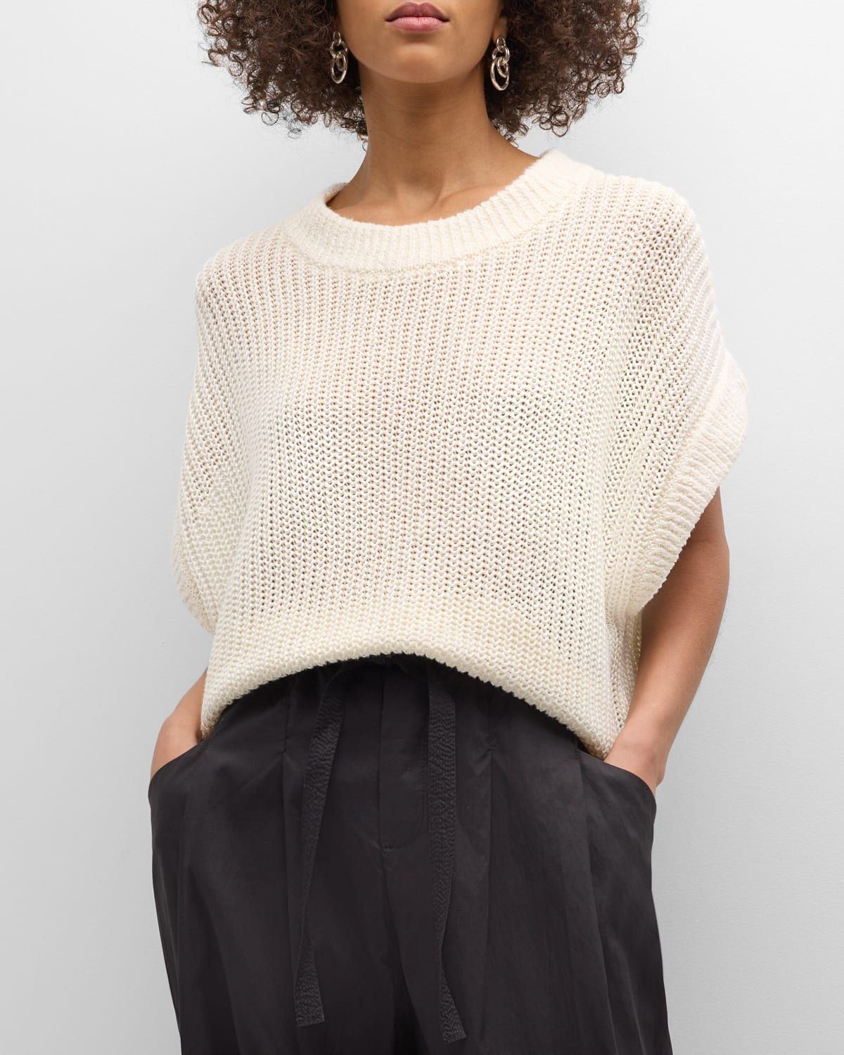 Oliva Dolman-Sleeve Knit Linen Vest