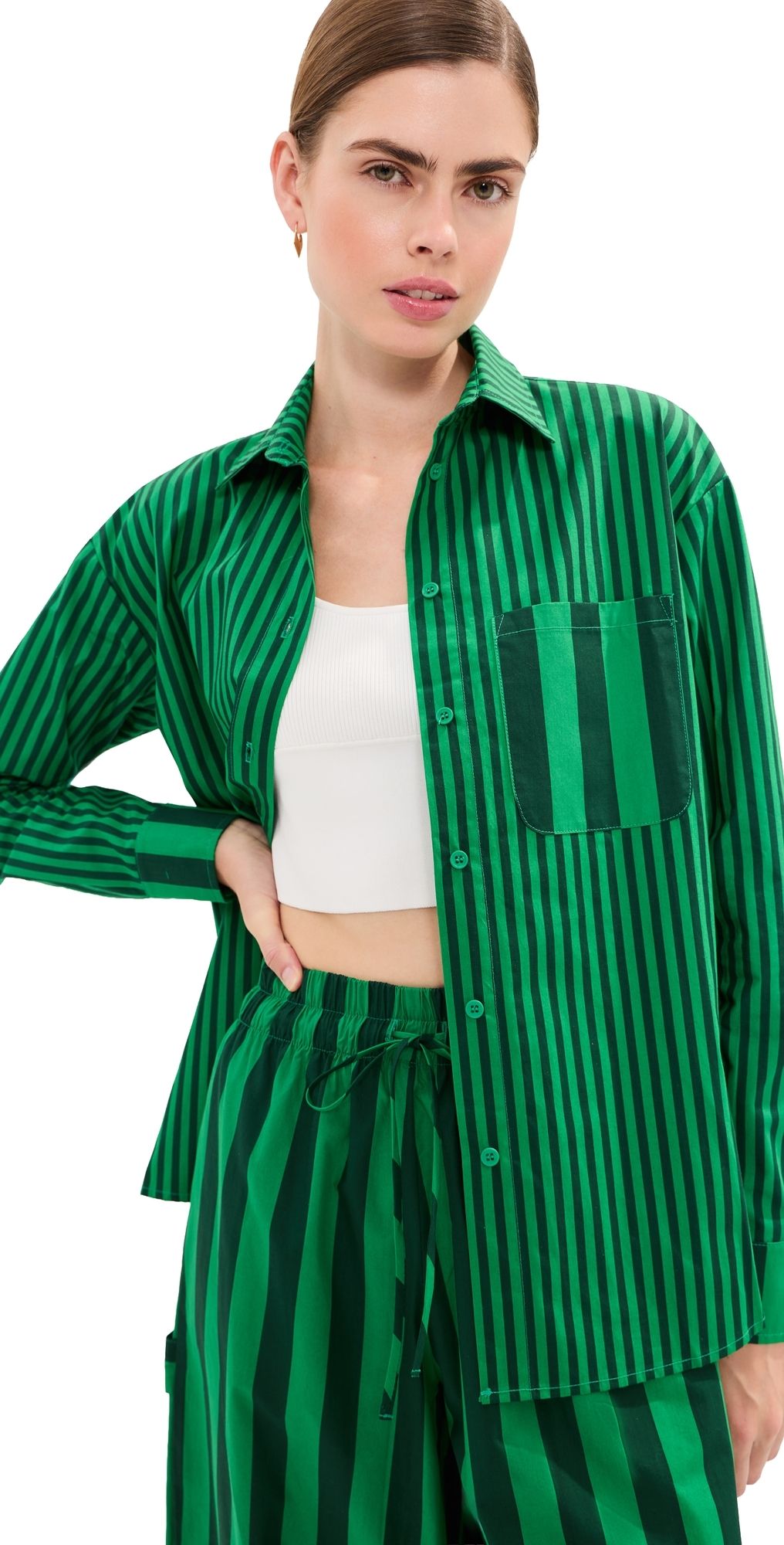 LE BOP Winnie Button Down Green/Dark Green Stripe M
