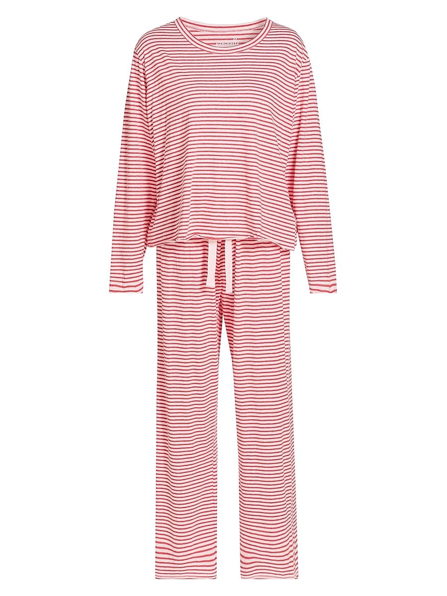 Women's Jada Striped Cotton Pajamas - Rosewater Red Stripe - Size Large
