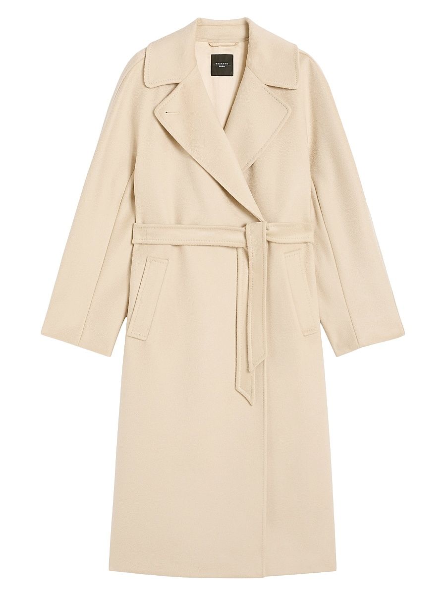 Women's Resina Virgin Wool Belted Coat - Ivory - Size 14