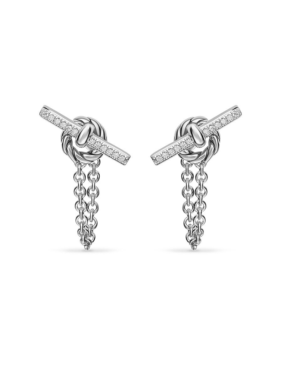 Women's DY Mercer Petite Toggle Chain Stud Earrings in Sterling Silver with Diamonds, 38.2MM - Silver