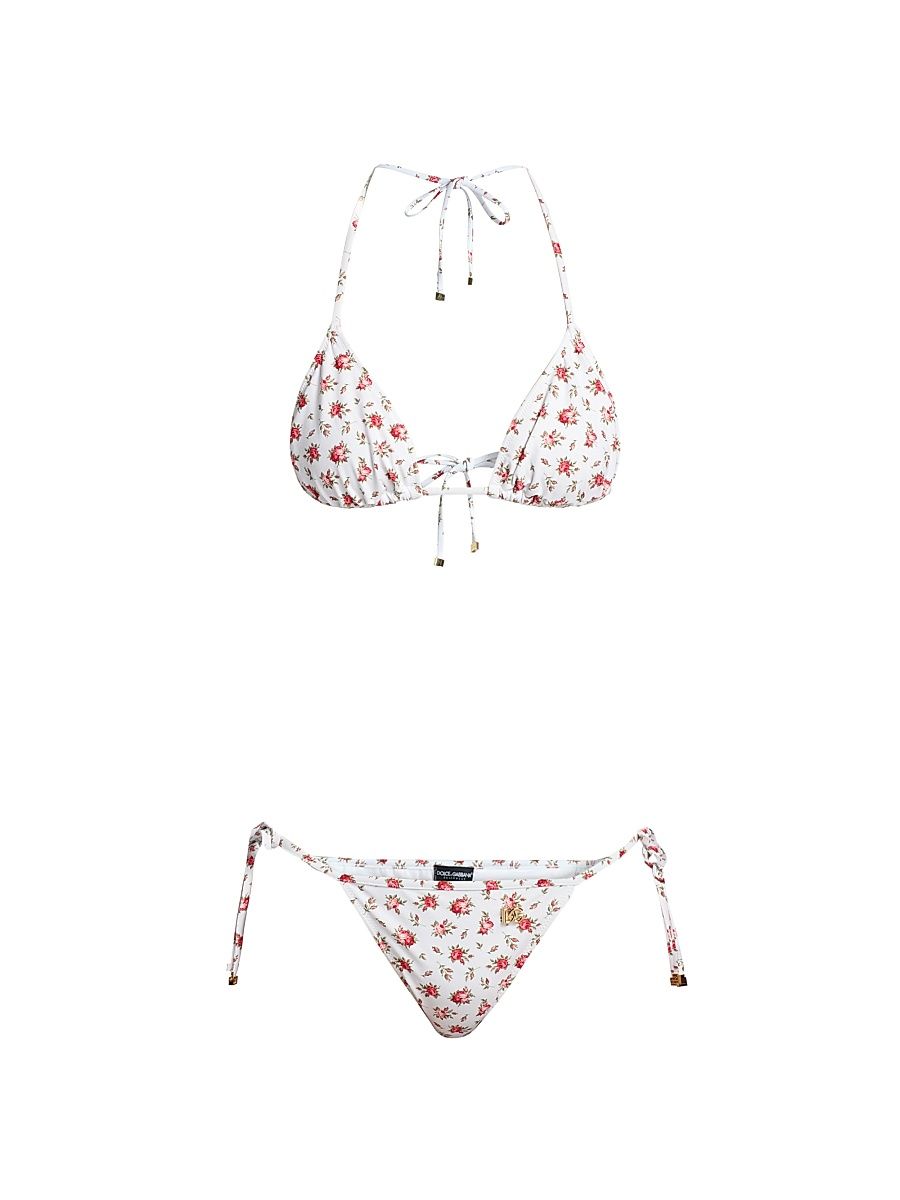 Women's Rose-Print Triangle Bikini - Size XL