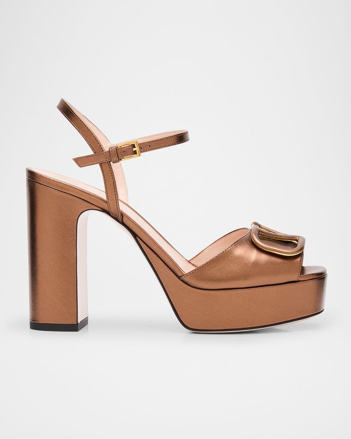 VLogo Signature Metallic Leather Platform Sandals