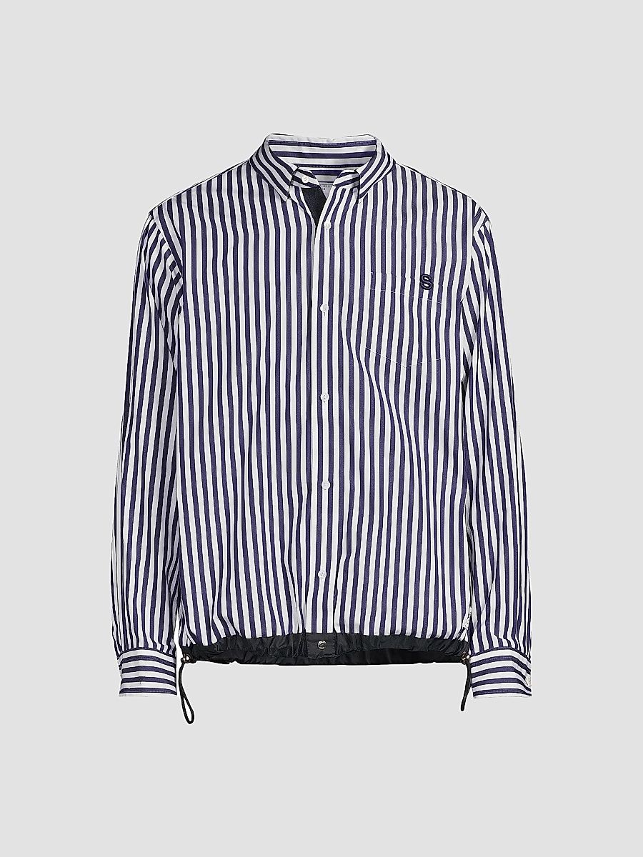 Men's Thomas Mason Striped Cotton Poplin Shirt - Navy Stripe - Size Large