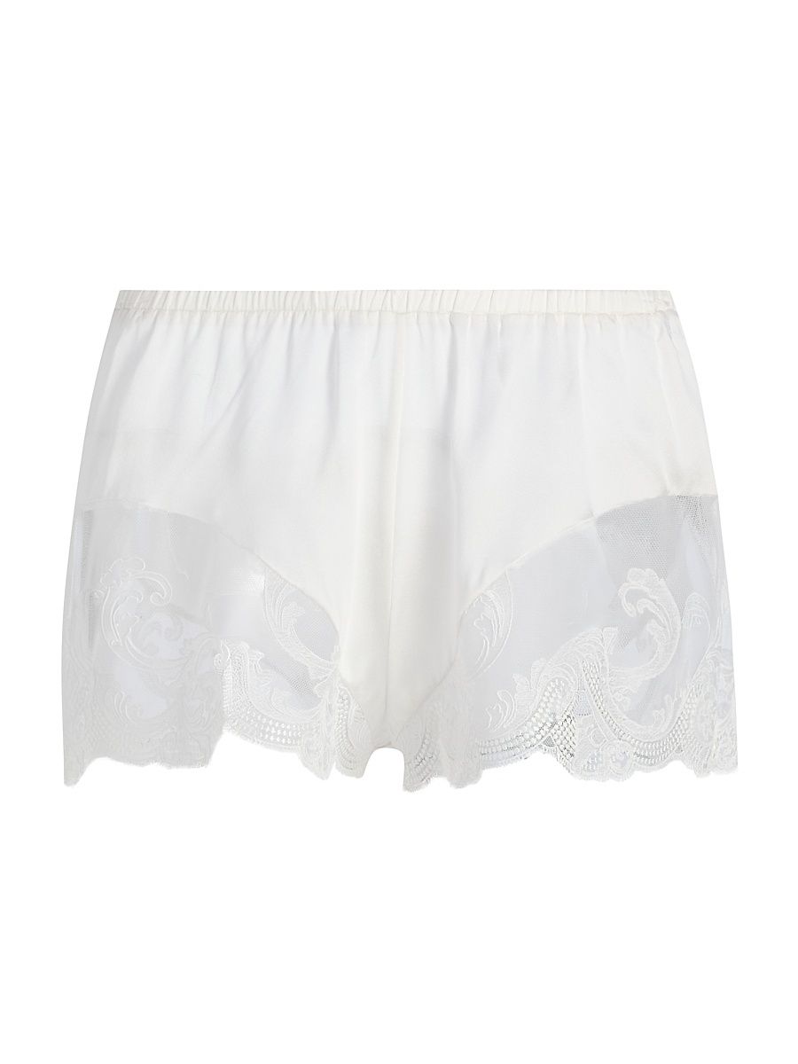 Women's Voltaire Lace-Trim Stretch-Silk Shorts - Ivory - Size XL