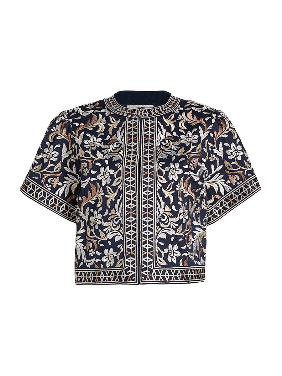 Women's Maya Embroidered Stretch-Cotton Jacket - Neutral Playa - Size Large