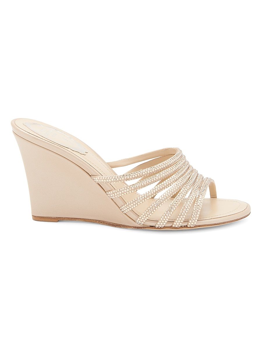 Women's Caovilla 80MM Embellished Satin Wedge Sandals - Beige Satin - Size 10