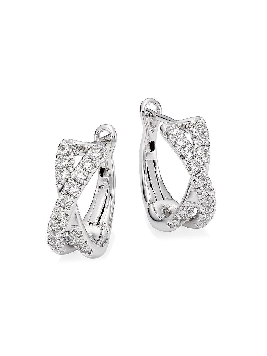 Women's 14K White Gold & 0.40 TCW Diamond Crossover Huggie Earrings - White Gold