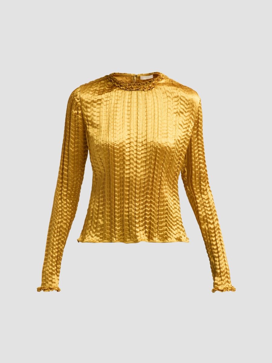 Ulla Johnson Women's Althea Pleated Ripple-Satin Crewneck Top - Serpentine - Size 0