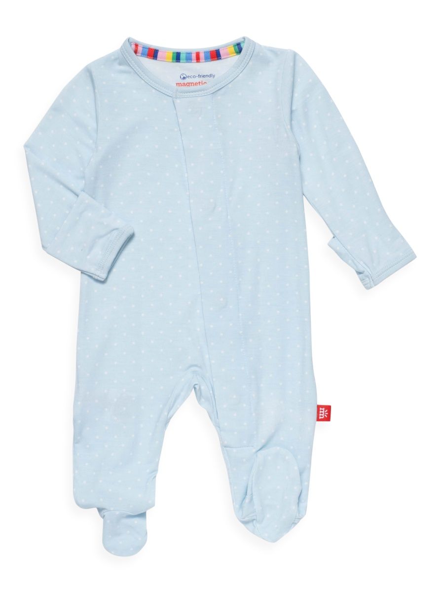 Unisex Baby's Pin Dot Ruffle-Trimmed Footie - Blue - Size 18 Months