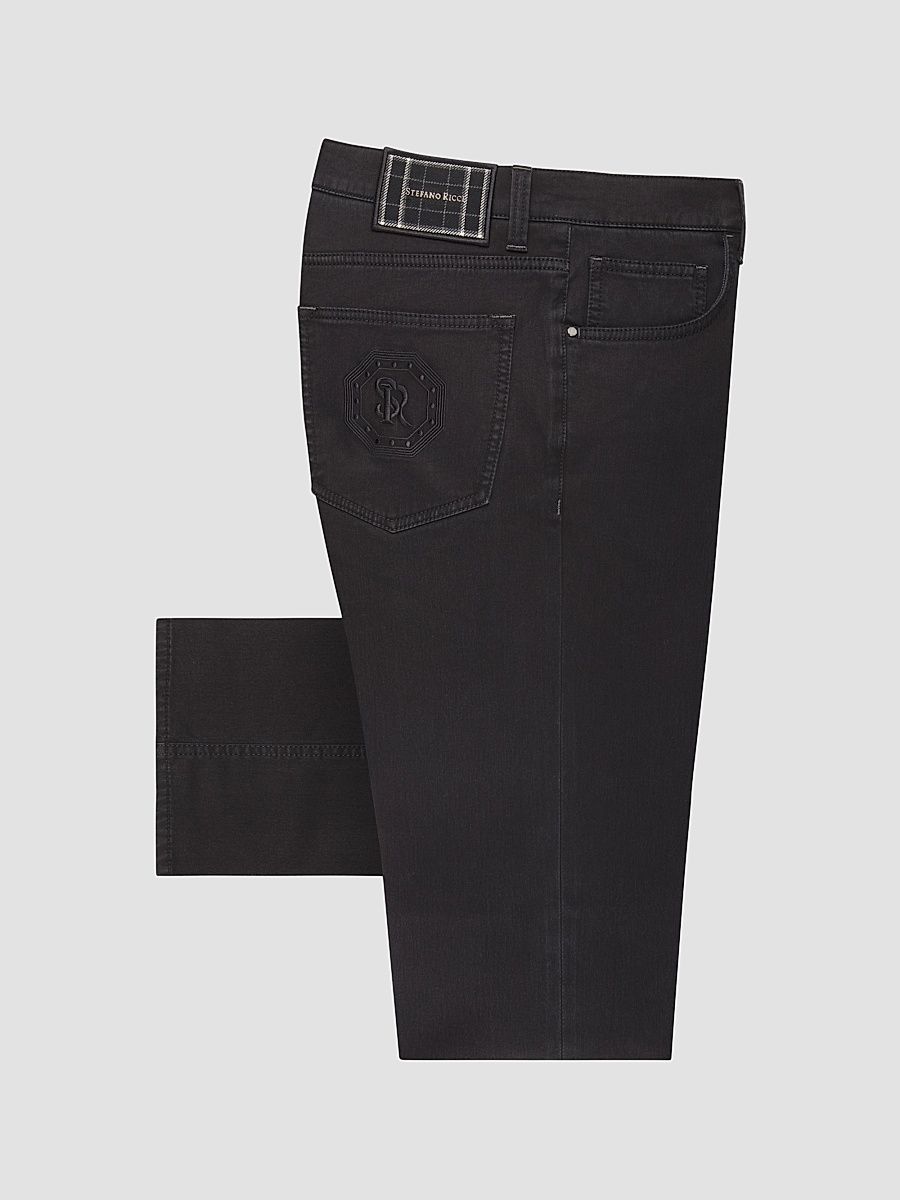 Men's Cotton Blend Tapered Jeans - Black - Size 44