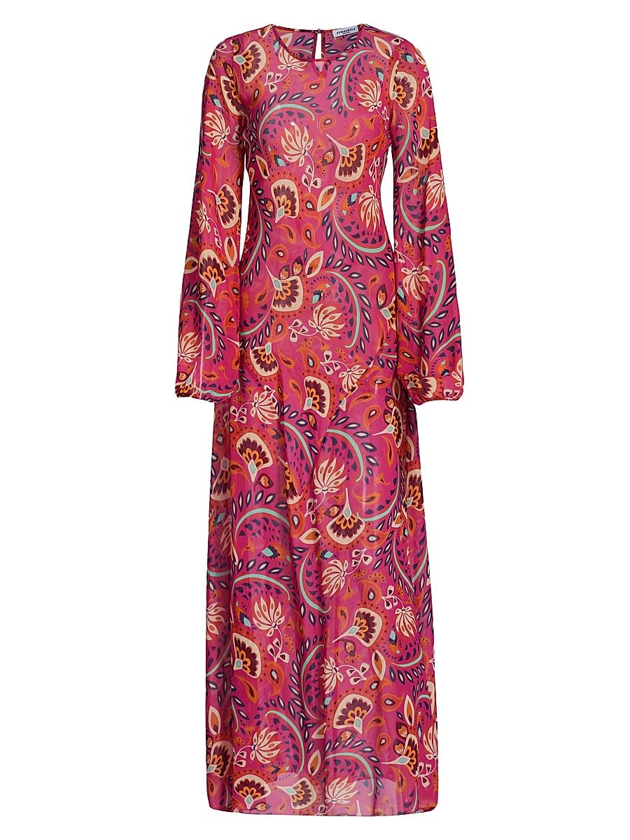 Women's April Floral Long-Sleeve Maxi Dress - Pink Padma - Size Large