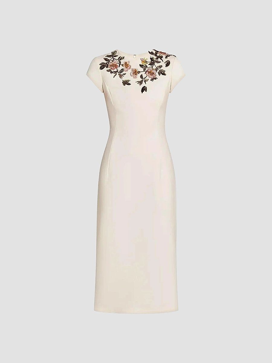 Oscar de la Renta Women's Floral Beaded Wool-Blend Cocktail Dress - Rosebud - Size 8