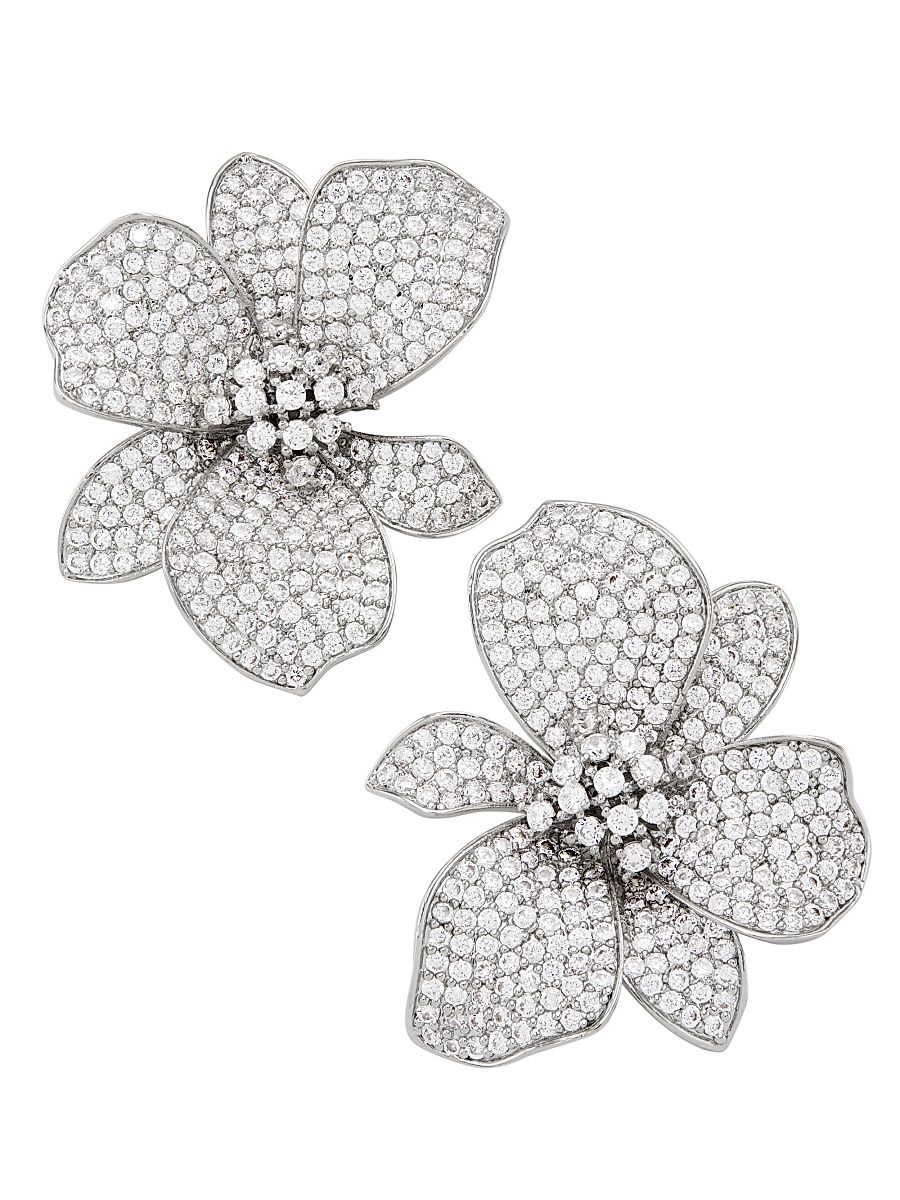Women's Eden Sterling Silver & Cubic Zirconia Flower Earrings - Silver