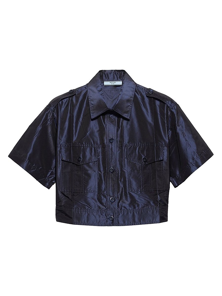 Women's Cropped Taffeta Shirt - Blue - Size 4