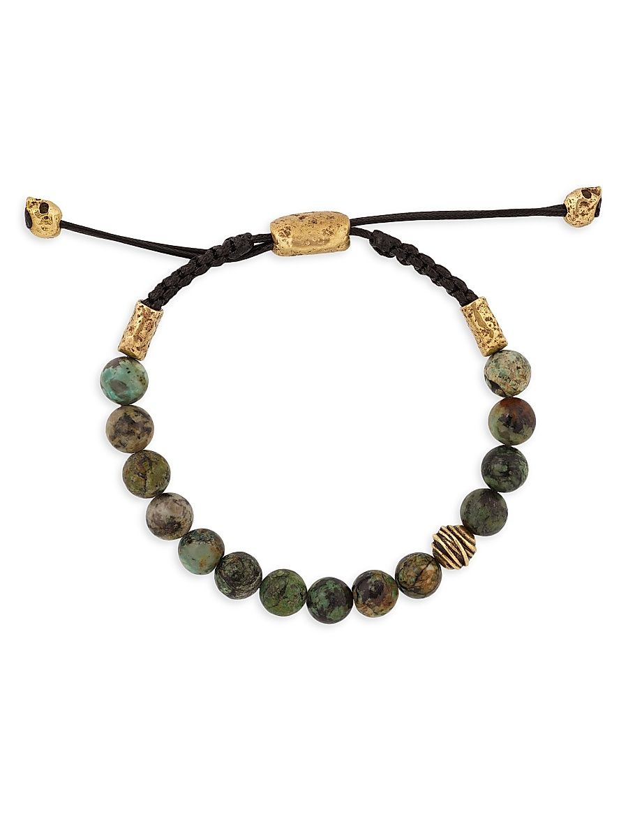 Men's Wrap Goldtone & Turquoise Skull Slider Bracelet - Gold