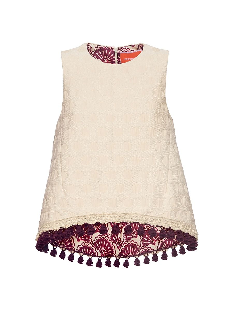 Women's La Scala Top with Tassels - Creamy Jacquard Cream - Size XS