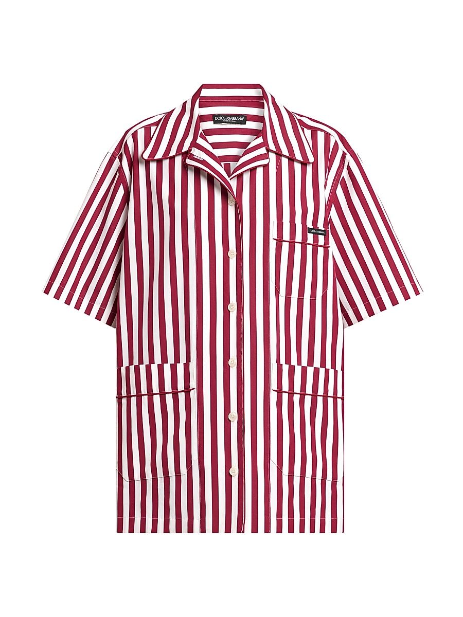 Women's Rigato Stripe Cotton-Silk Short-Sleeve Shirt - Rigato - Size 12