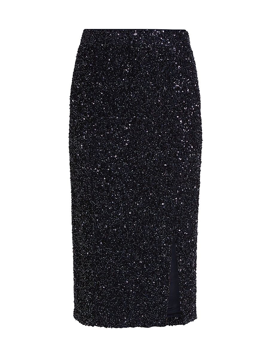 Women's Paltrow Sequined Pencil Midi-Skirt - Midnight - Size 8