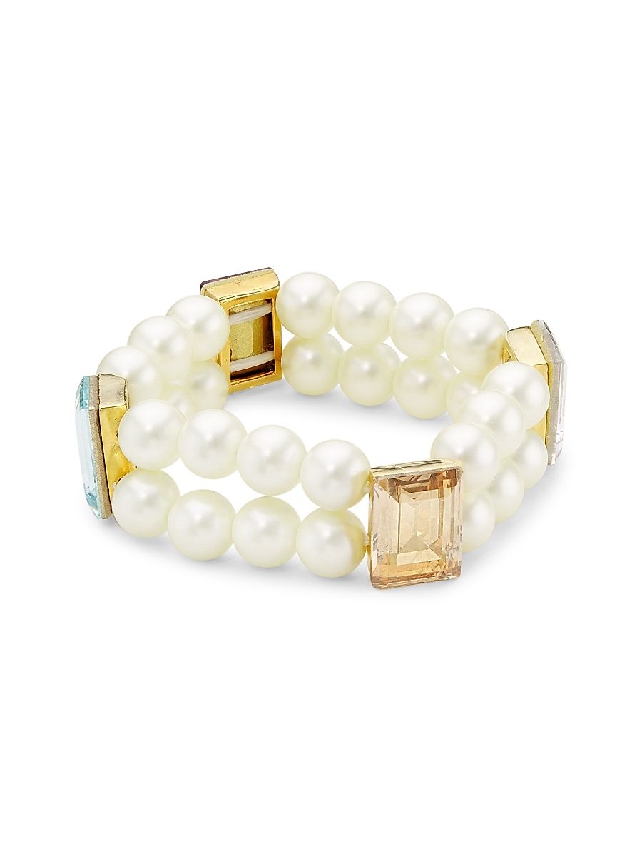 Women's Gold-Plated, Faux Pearl & Crystal Glass Bracelet - Pearl