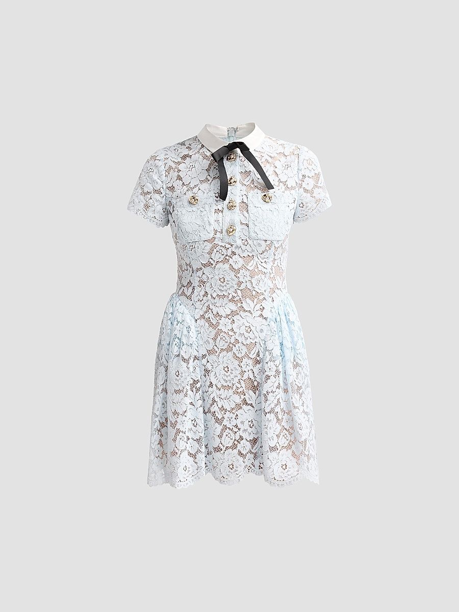 Women's Lace Flared Mini Dress - Blue - Size 8