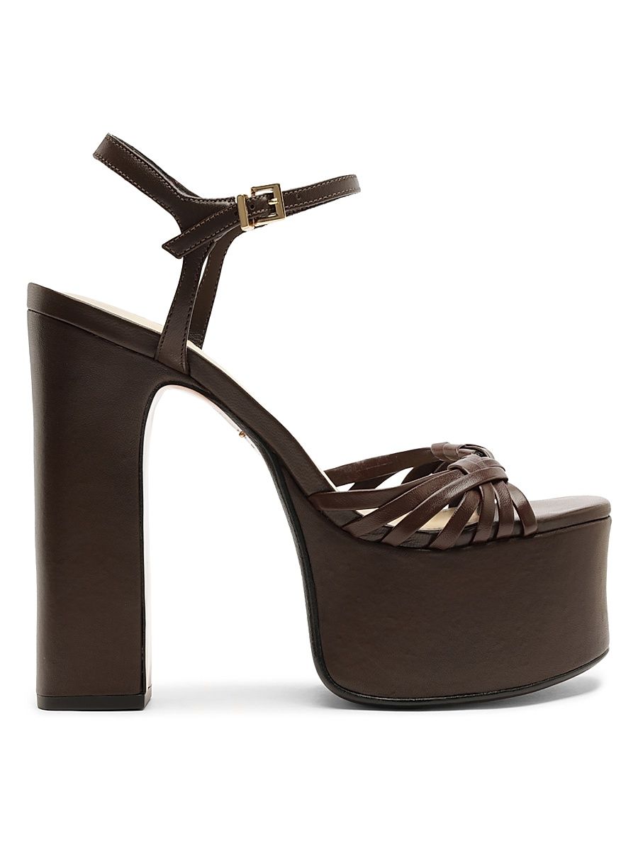 Women's Tara 130MM Leather Platform Sandals - Chestnut Brown - Size 7