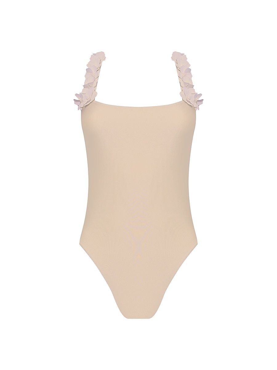 Women's Sunstone Floral Appliqué One-Piece Swimsuit - Off White - Size XS
