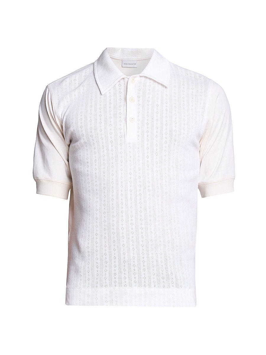 Men's Pointelle Knit Polo Shirt - Off White - Size XL