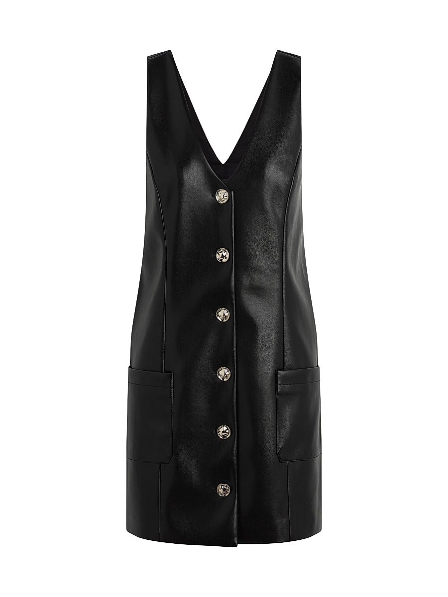 Women's Sasha Faux Leather Minidress - Raven - Size Large