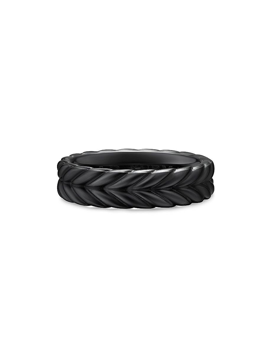Men's Chevron Band Ring in Black Titanium, 6.2MM - Black - Size 10