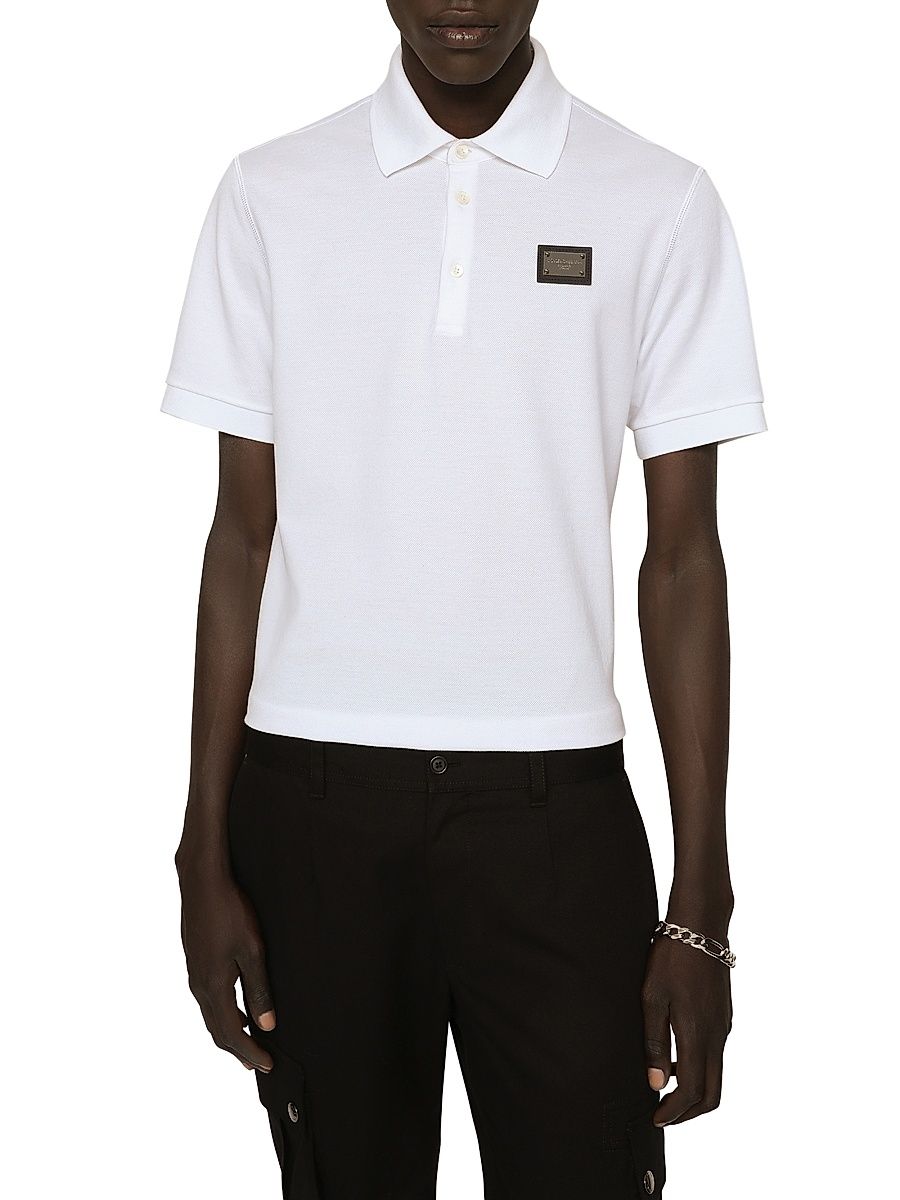 Men's Logo Plaque Cotton Polo Shirt - White - Size 46