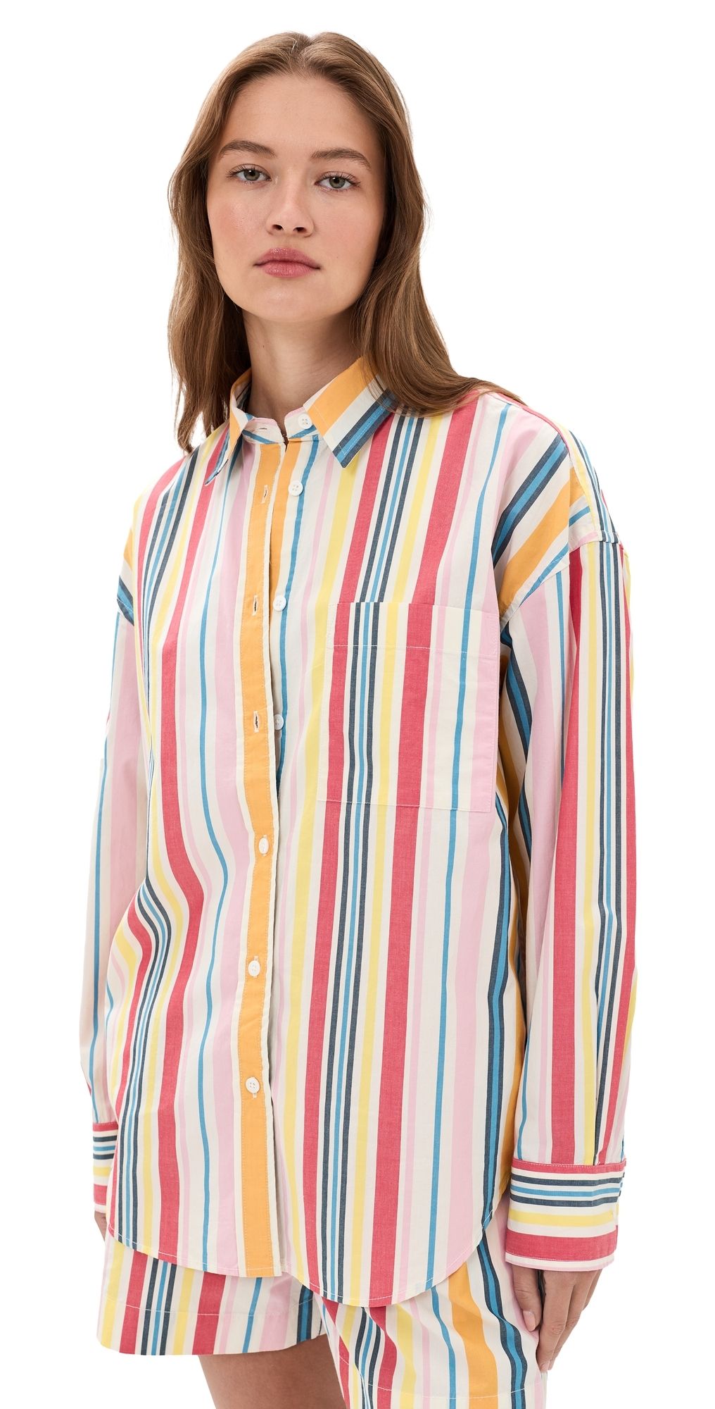 Faherty Coastal Poplin Relaxed Button Down Shirt Sunset Parade XL