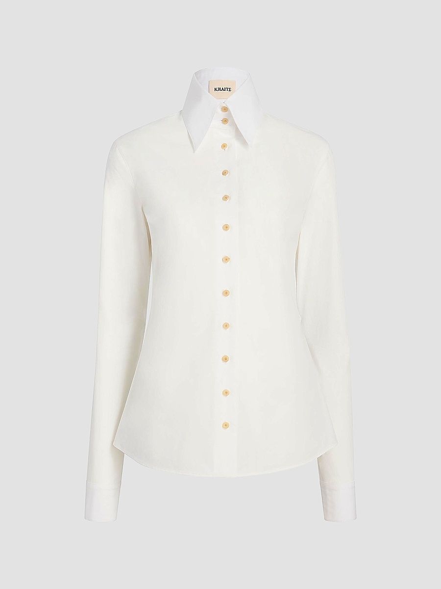 Women's Ivy Cotton Button-Front Top - Chalk - Size 12