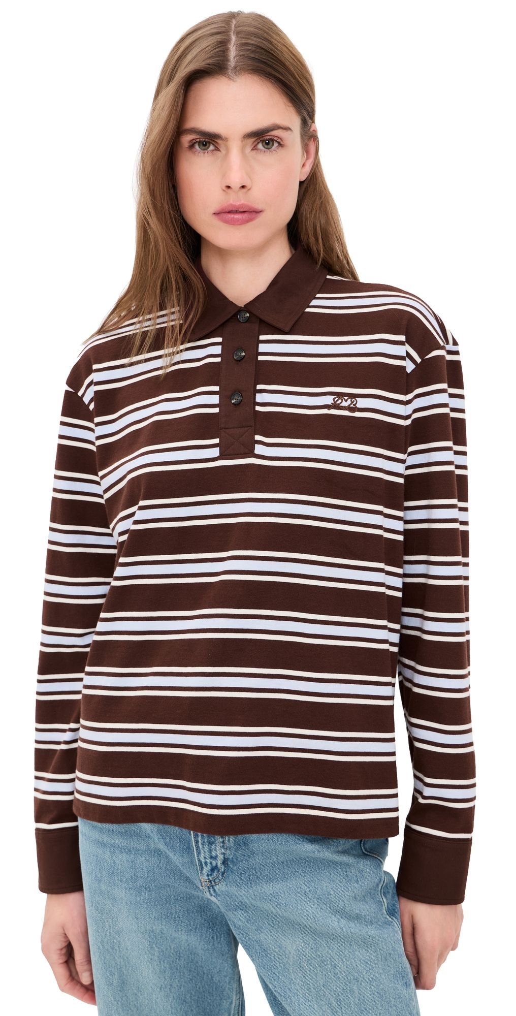 rag & bone Stripe Long Sleeve Rugby BRWMT XXS