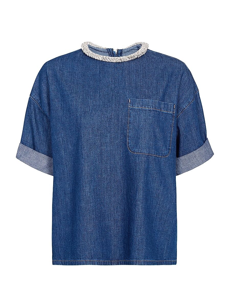 Women's Ex Embellished Denim T-Shirt - Dark Stone - Size Medium