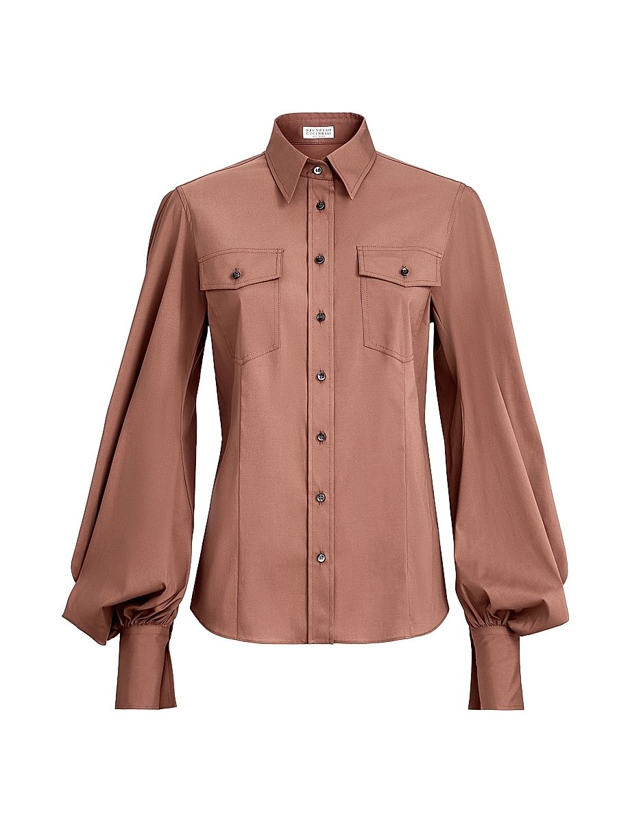 Women's Stretch Cotton Poplin Shirt with Monili - Red - Size XXS