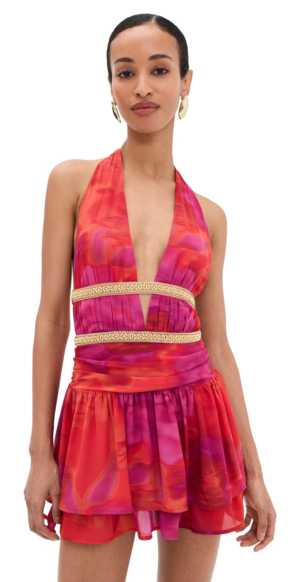 Runaway the Label Xylia Halter Low Plunge Mini Dress Suri Orange S