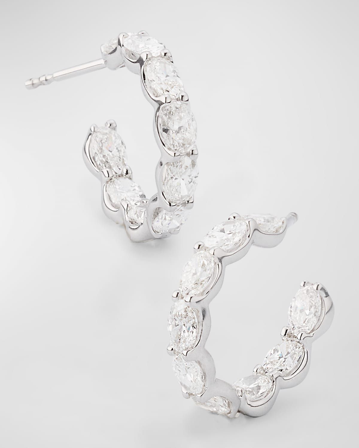 18K White Gold Inside Out Oval Diamond Hoop Earrings, 3.06tcw, 0.5"L