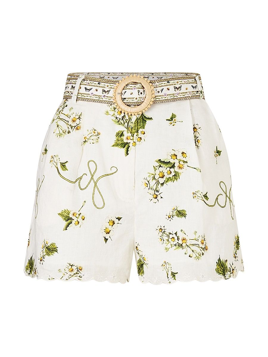 Women's Botanical Utopia Linen Tuck Shorts - Botanical Utopia - Size Medium