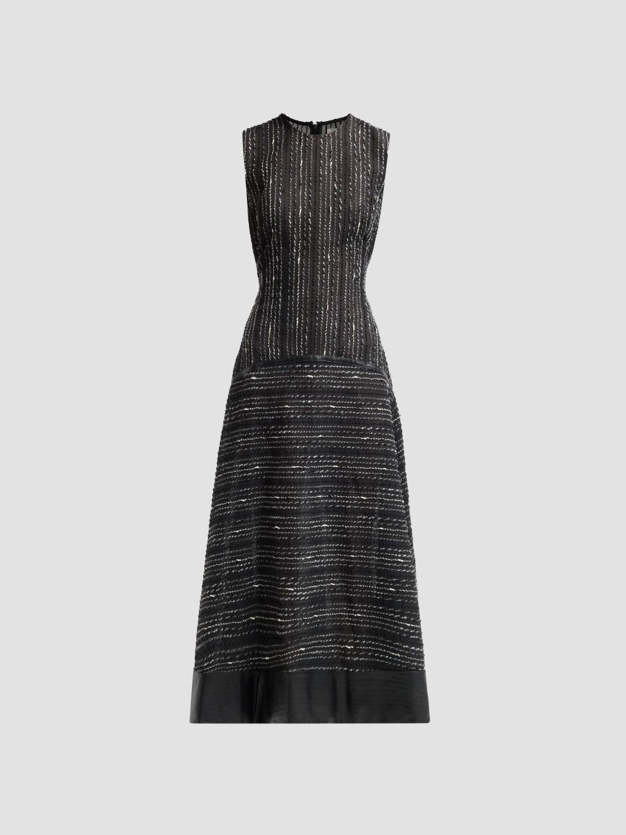 Lela Rose Women's Striped Organza A-Line Midi Dress - Black - Size 0