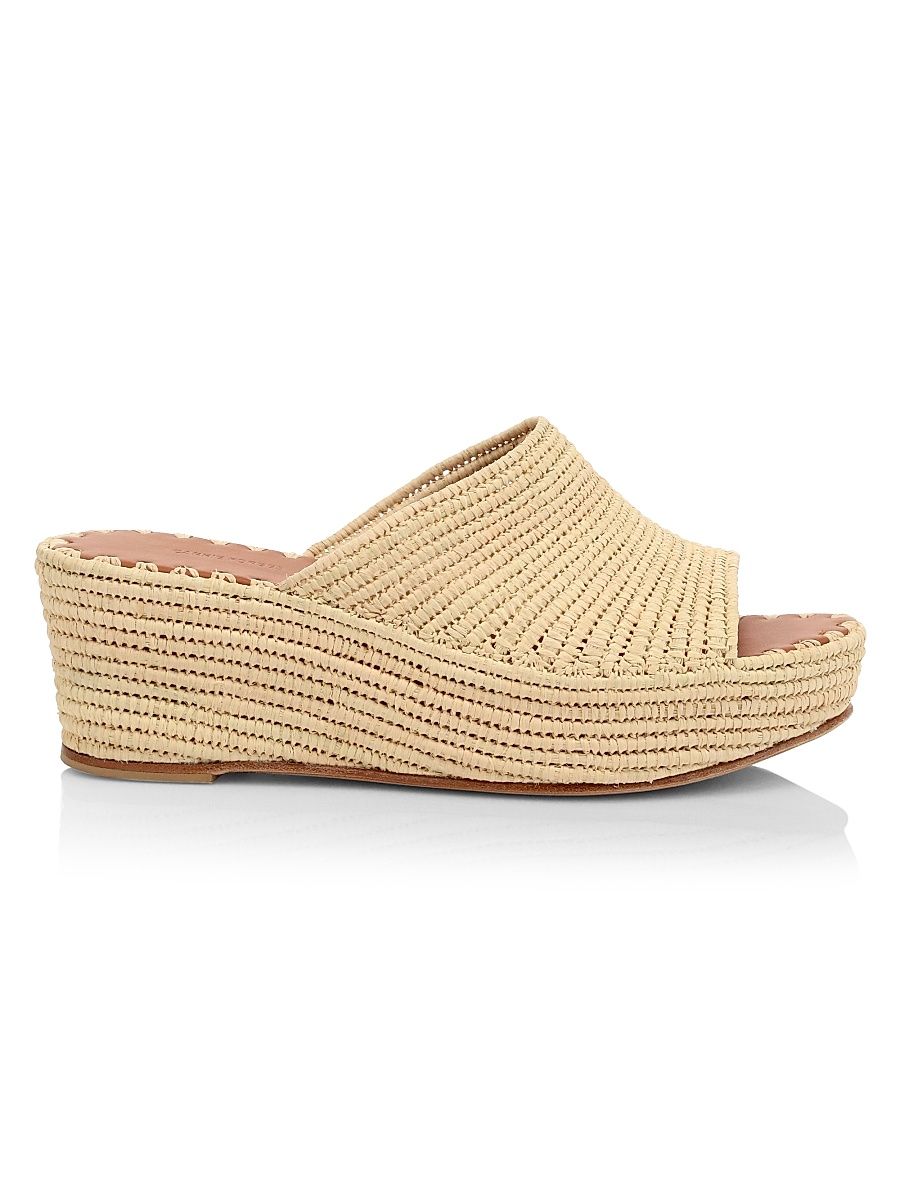 Women's Raffia Platform Wedge Mules - Natural - Size 5