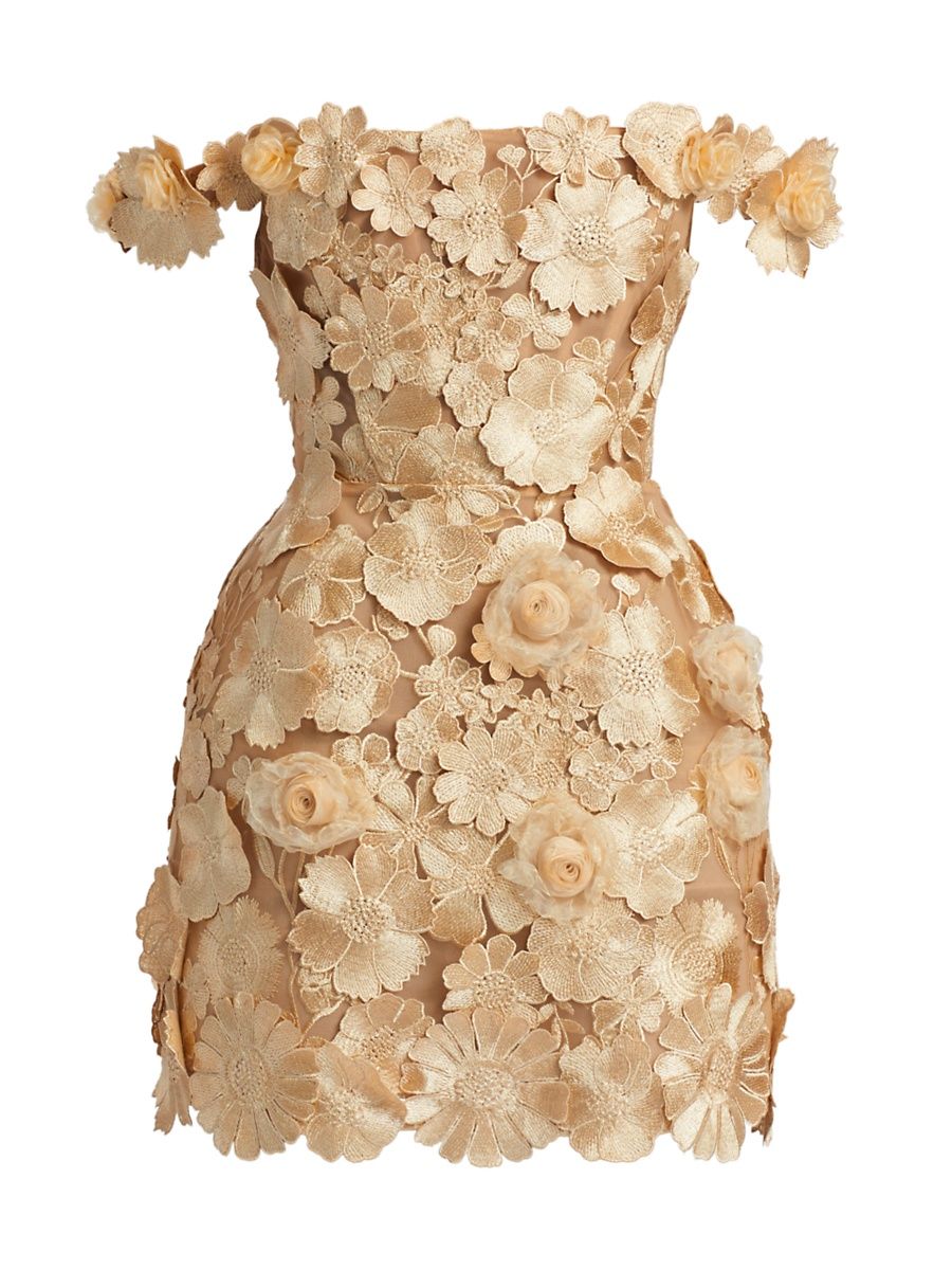 Women's Jasmine Maraya Off-the-Shoulder Minidress - Gold - Size XL