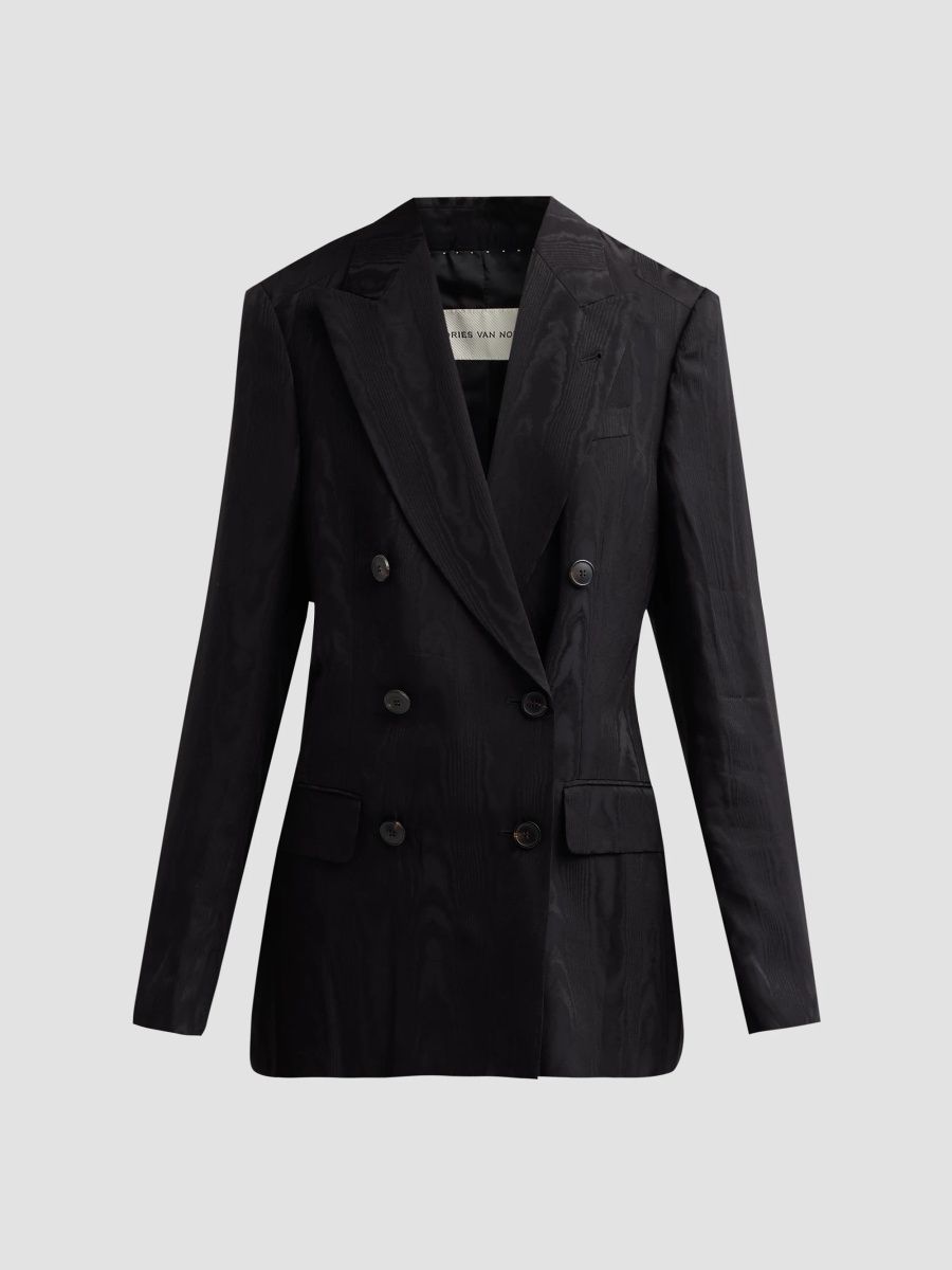 Dries Van Noten Women's Barrysta Moiré Double-Breasted Blazer - Black - Size 4