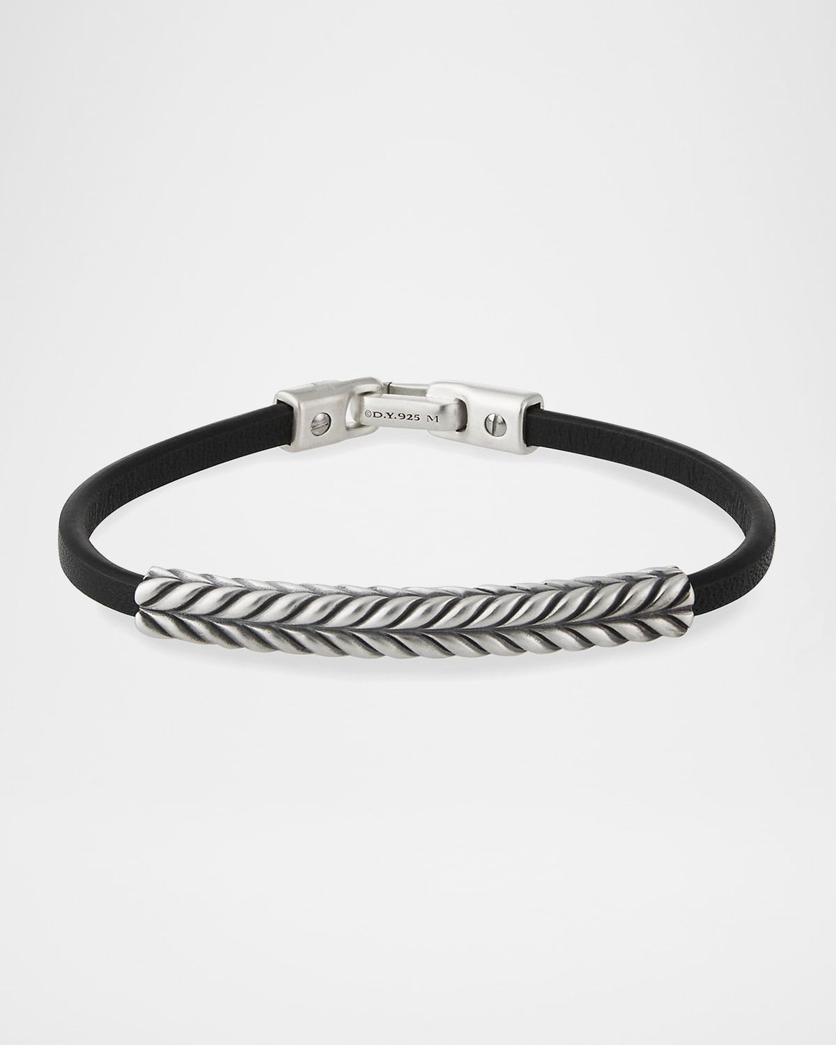 Men & apos;s Chevron 18K Yellow Gold & Leather ID Bracelet