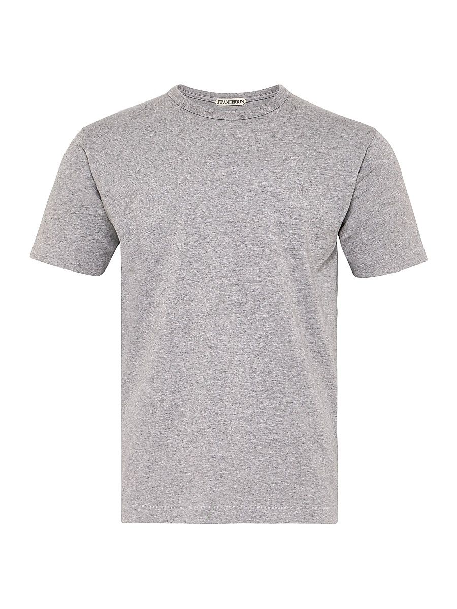 Men's Anchor-Embroidered Cotton Jersey T-Shirt - Grey Melange - Size XXL